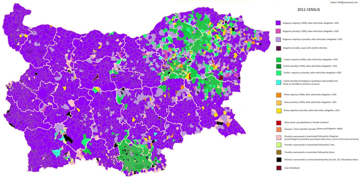 térkép Bulgária etnikai