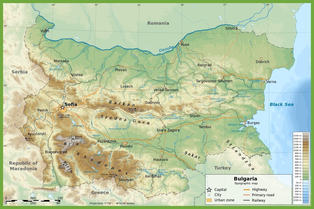 Bulgária topográfiai térkép