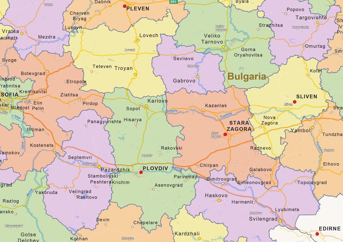 térkép Bulgária politikai
